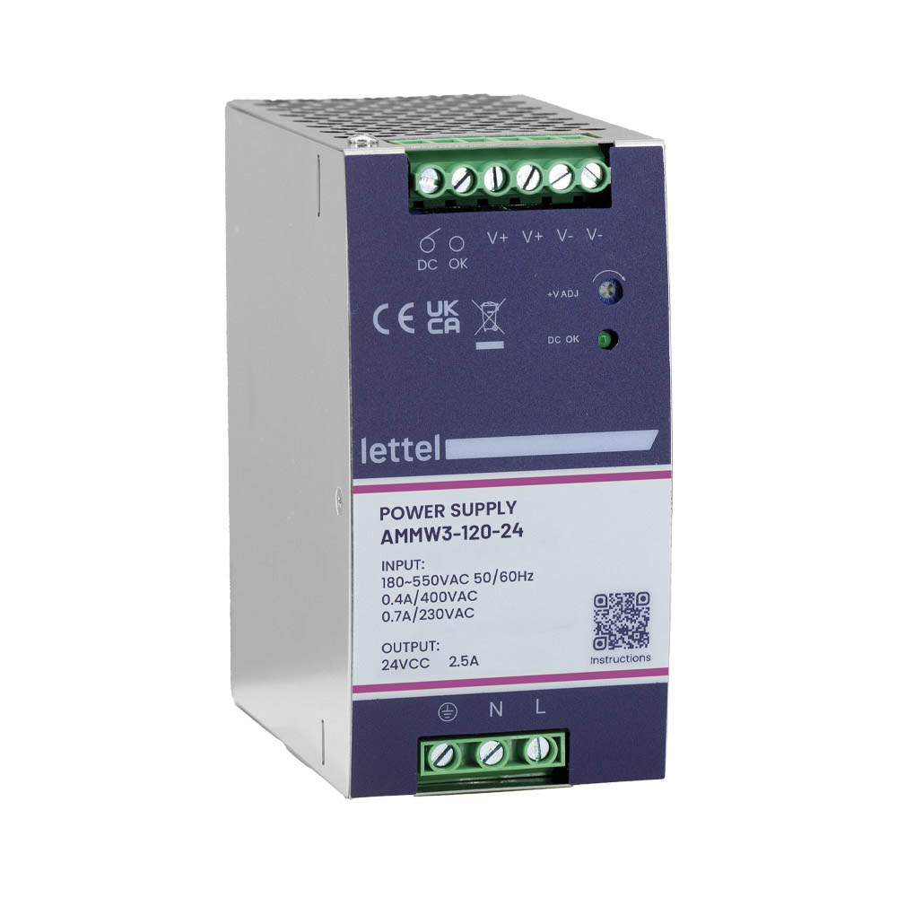 Alimentation AMMW3 120W 24V, entrée 180-550V AC, rail DIN