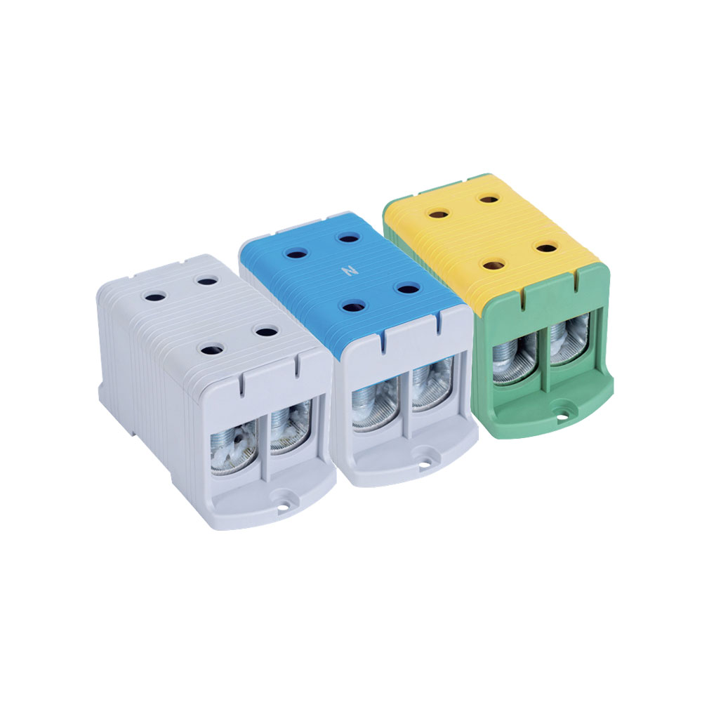 Bloc de jonction 1 pôle 4 câbles 425A avec sortie secondaire pour câbles cuivre ou aluminium gris bleu jaune vert
