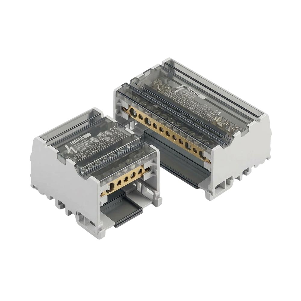 Bornier répartiteur tétrapolaire 100A 7 ou 15 connexions 500V distribution électrique tableau rail DIN