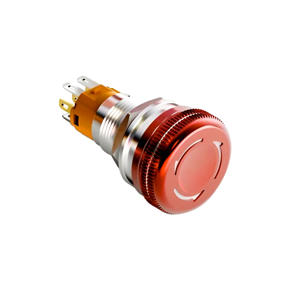 Bouton d’arrêt d’urgence CAUL22, IP65/67, IK10, Corps en inox, avec méplat anti-rotation, contacts argent et languettes plaquées or