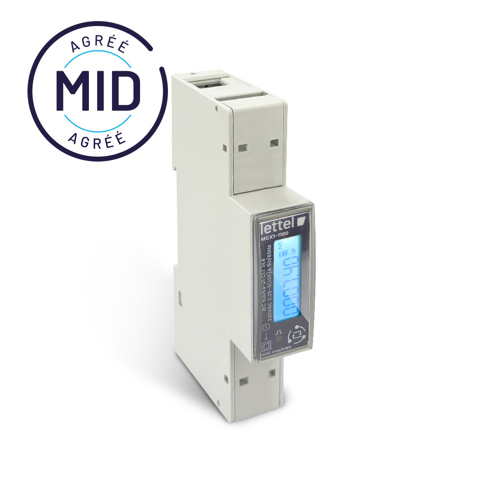 Compteur d’énergie monophasé 100A MID 1 module DIN