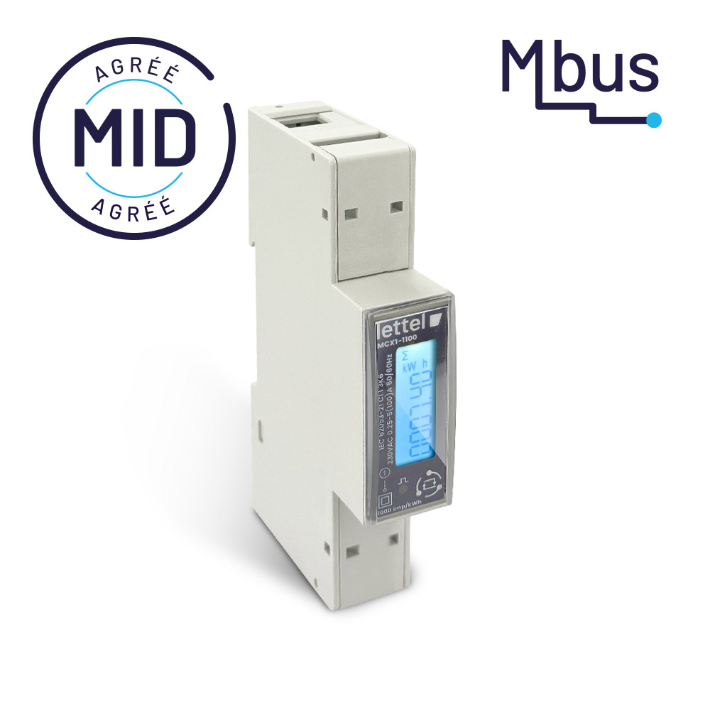 Compteur d’énergie monophasé 100A MBus 1 module certifié MID