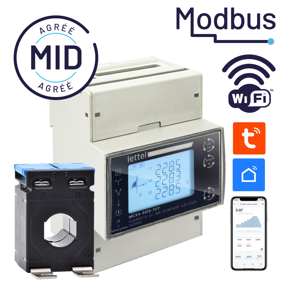 Compteur d’énergie MID WiFi Modbus TC multi-réseaux quadruple tarif