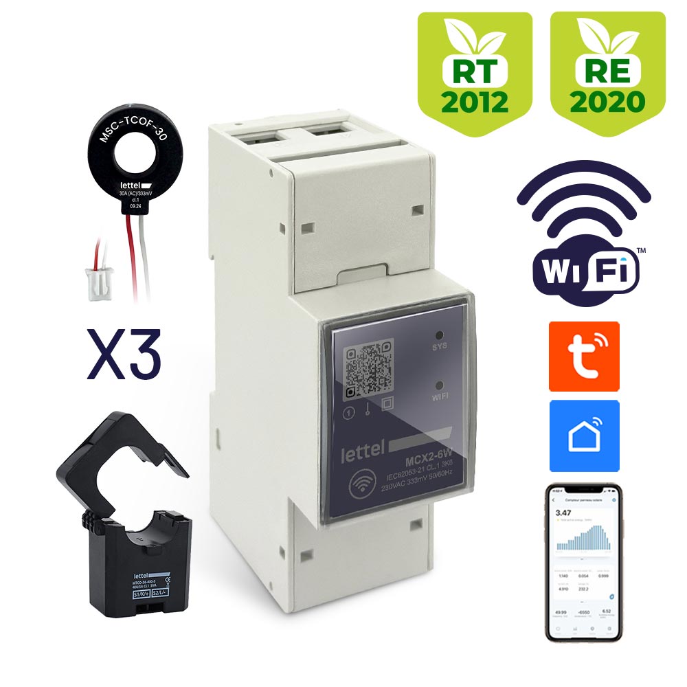Kits compteur WiFi monophasé avec 3 transformateurs de courant 36A à 120A