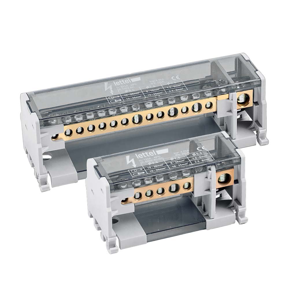 Bornier répartiteur bipolaire 125A 7 ou 15 connexions 690V connexion latérale tableau électrique rail DIN