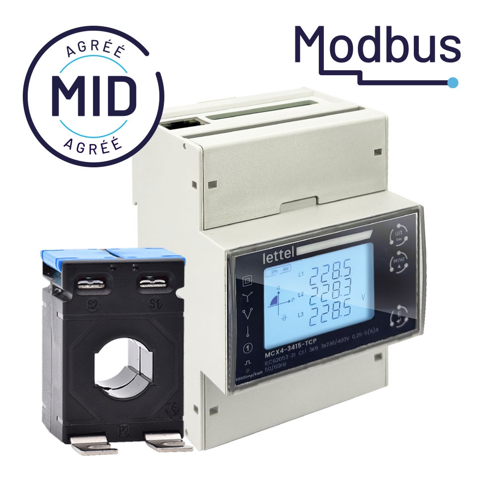 Compteur d’énergie Modbus MID avec transformateurs de courant
