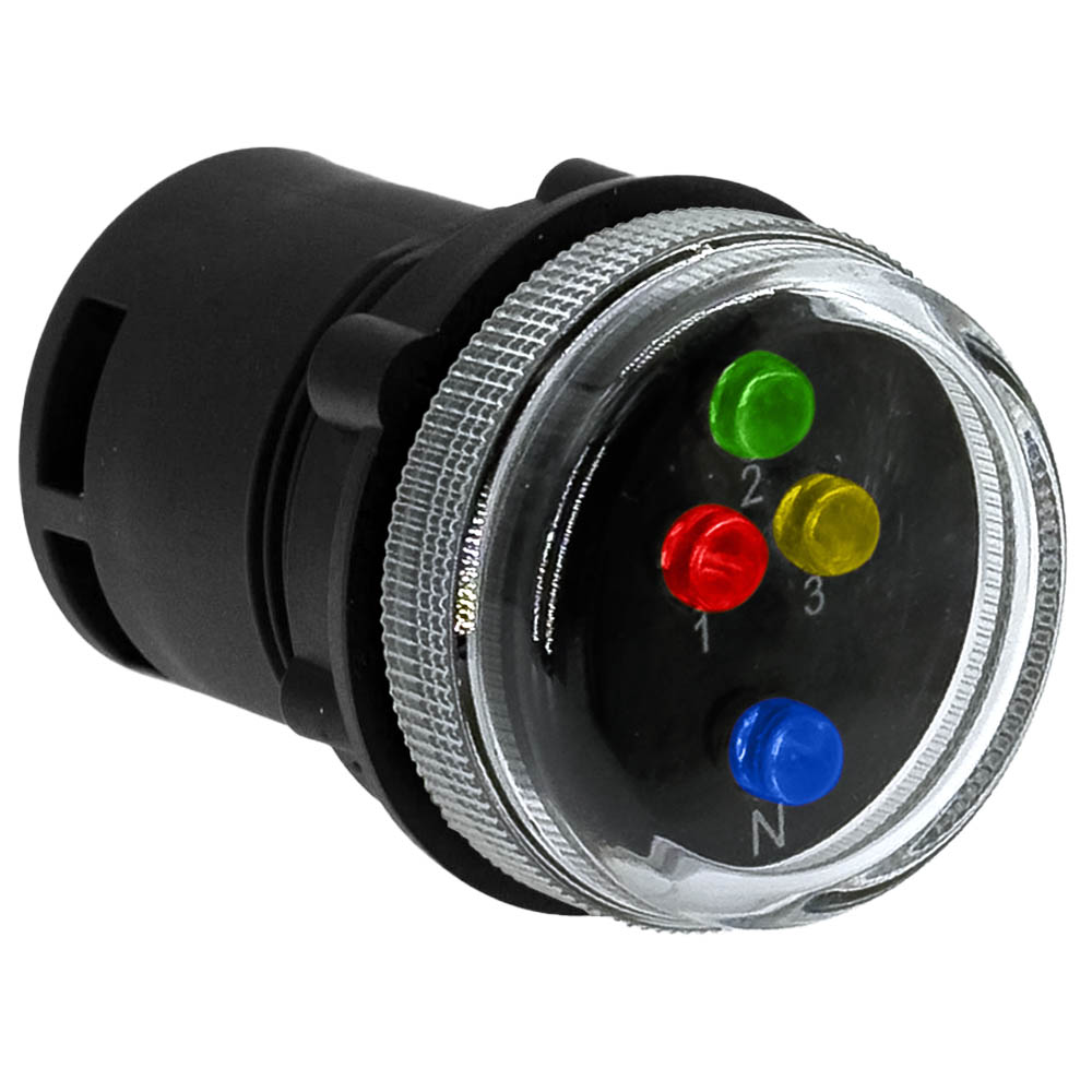 Voyant SVE4 4 LED multicolores rouge, vert, jaune et bleu, Ø30 mm, réseaux triphasés ou tétra